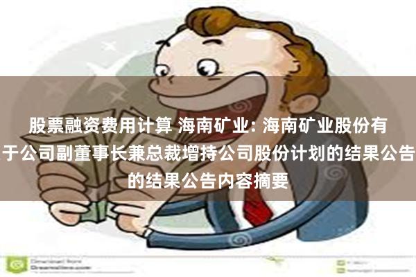 股票融资费用计算 海南矿业: 海南矿业股份有限公司关于公司副董事长兼总裁增持公司股份计划的结果公告内容摘要