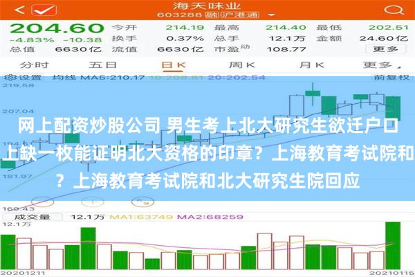 网上配资炒股公司 男生考上北大研究生欲迁户口被卡，只因通知书上缺一枚能证明北大资格的印章？上海教育考试院和北大研究生院回应